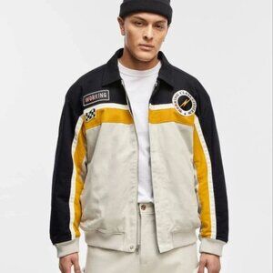 $190 MODE OF ONE Men's Twill Racer Jacket, Exclusively Dark Ecru Size XXL